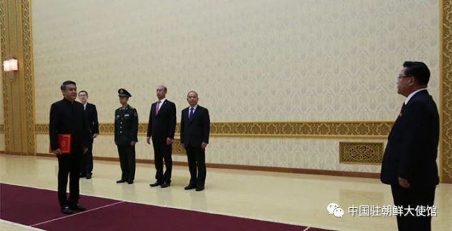 中國駐(zhù)朝鮮大使王亞軍(jun1)向崔龍海委員長(zhang)遞交國書